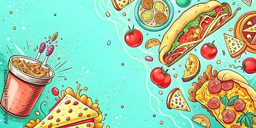 A dynamic fast food background with copy space