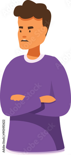 Cartoon illustration of a young man crossing his arms, feeling annoyed and angry