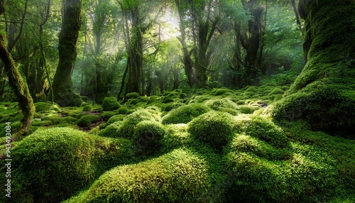 overgrown forest nature moss fantasy by generative ai