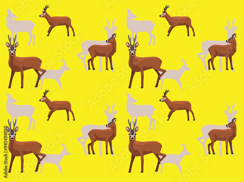 Mammal Roe Deer Cartoon Cute Seamless Wallpaper Background