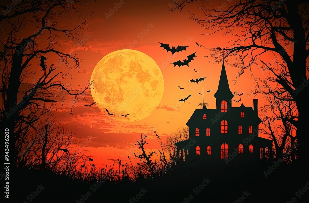 Spooky haunted house on Halloween