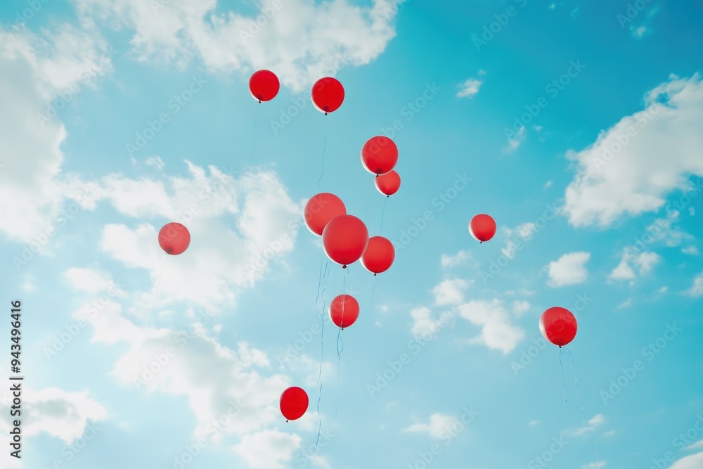 Vibrant Balloons Floating Freely in a Sunny Sky Vibrant Balloons Floating Freely in a Sunny Sky