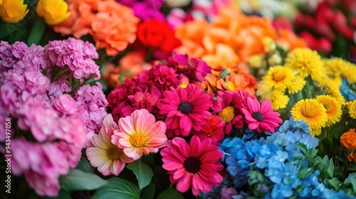 Lively Outdoor Market with a Rainbow of Blooming Flowers