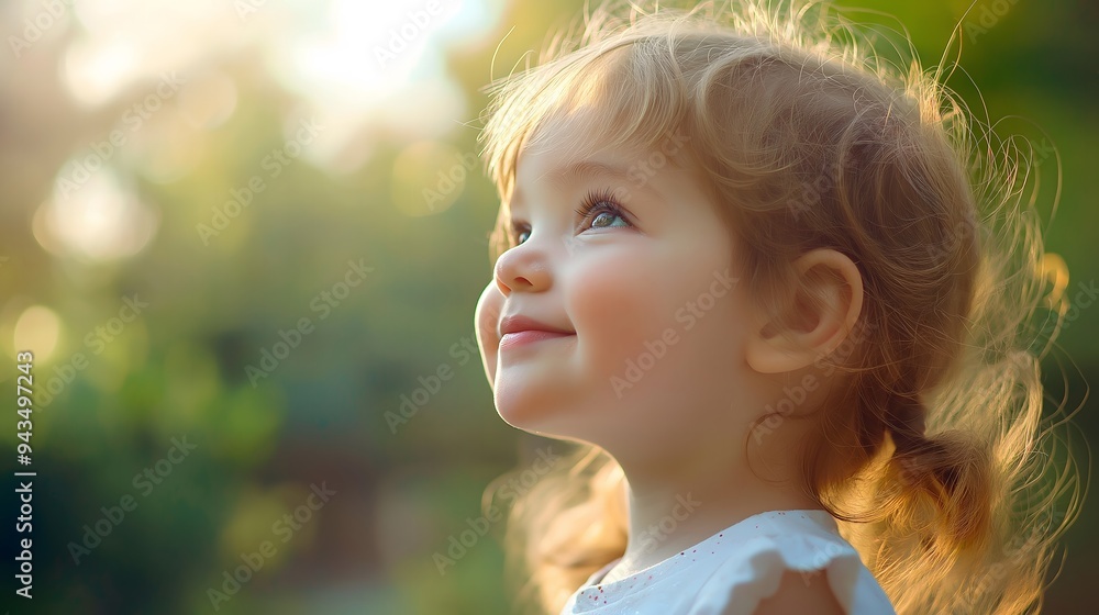 Smiling Little Girl Looking Up At Sunshine Smiling Little Girl Looking Up At Sunshine