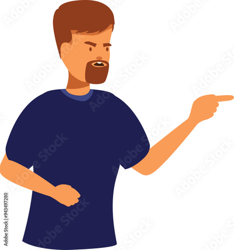 Angry man with a beard is pointing his finger and blaming someone