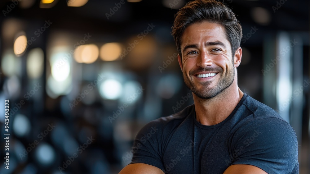 Obraz premium Happy Personal Trainer with Exercise Equipment