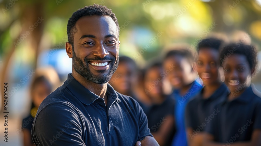 A Proud Teacher Leading Students Outside A Proud Teacher Leading Students Outside