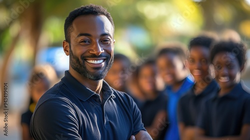 A Proud Teacher Leading Students Outside