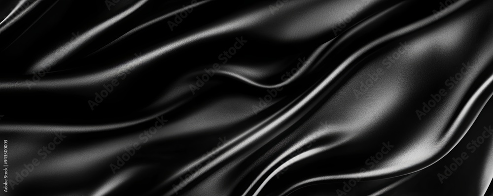 Abstract background with smooth, flowing black fabric in elegant, soft waves.