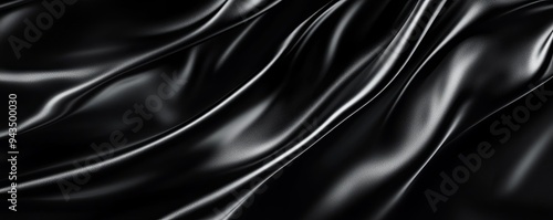 Close-up of black silky fabric with elegant folds and smooth texture.