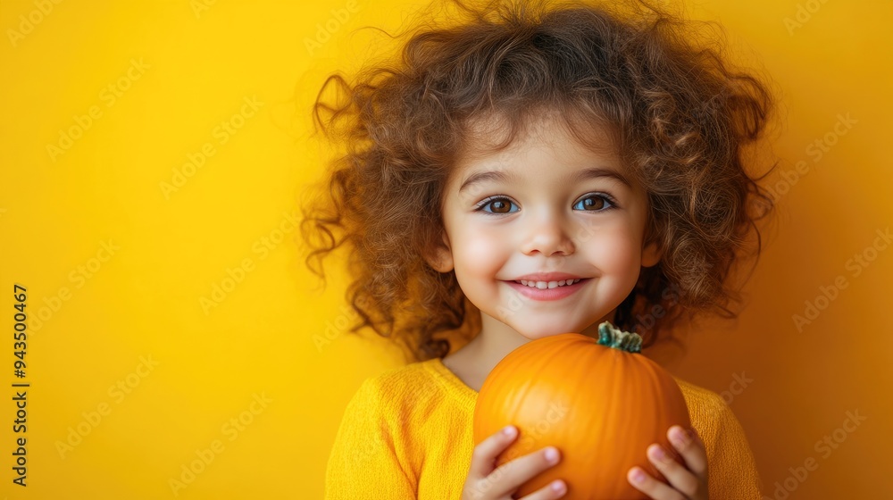 Happy Kid Holding Pumpkin for Halloween Celebration Happy Kid Holding Pumpkin for Halloween Celebration
