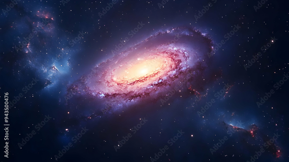 Obraz premium A bright spiral galaxy in a field of stars.