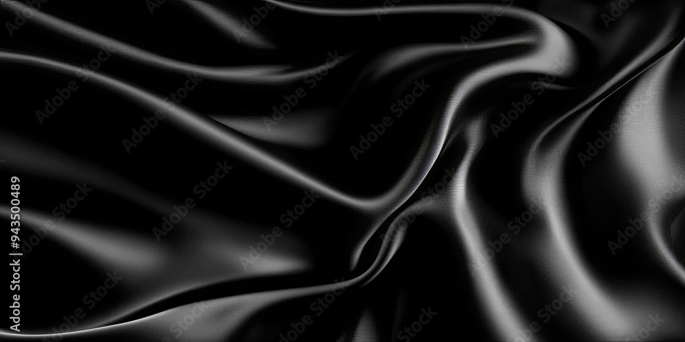 Obraz premium Smooth black fabric with dramatic folds and wrinkles, perfect for minimalist design backgrounds.