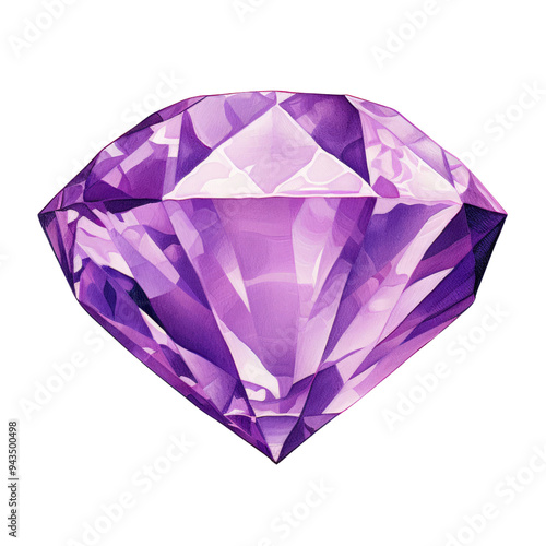 purple diamond watercolor isolated on transparent background cutout