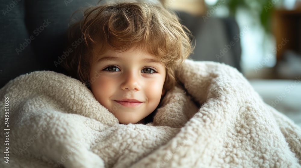 Relaxed Child Wrapped in a Warm Blanket on a Weekend Morning Relaxed Child Wrapped in a Warm Blanket on a Weekend Morning