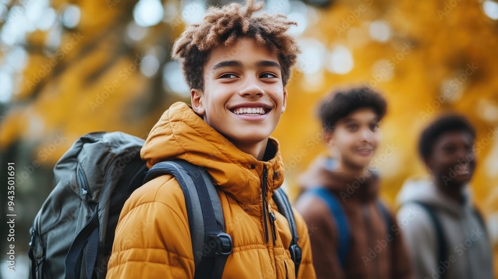 Playful Mixed-Race Boys Enjoying Autumn in the Park Playful Mixed-Race Boys Enjoying Autumn in the Park