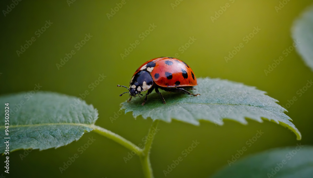 A ladybug sitting on top of a green leaf. Close-up A ladybug sitting on top of a green leaf. Close-up