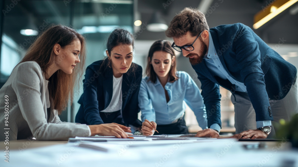 A group of people are gathered around a table, working on a project A group of people are gathered around a table, working on a project