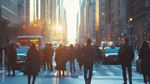 Busy city street with pedestrians and traffic