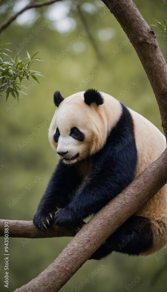 Obraz premium A panda bear sitting on a tree branch.