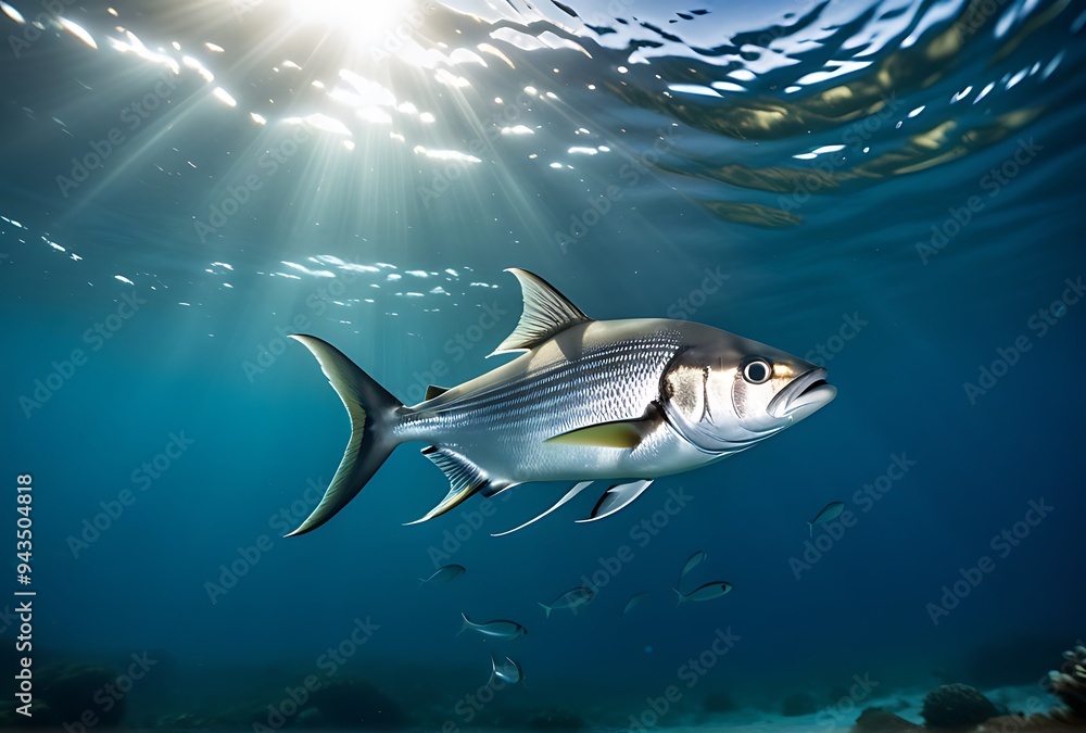 Fototapeta premium school jack fish swirling depths ocean near balicasag island