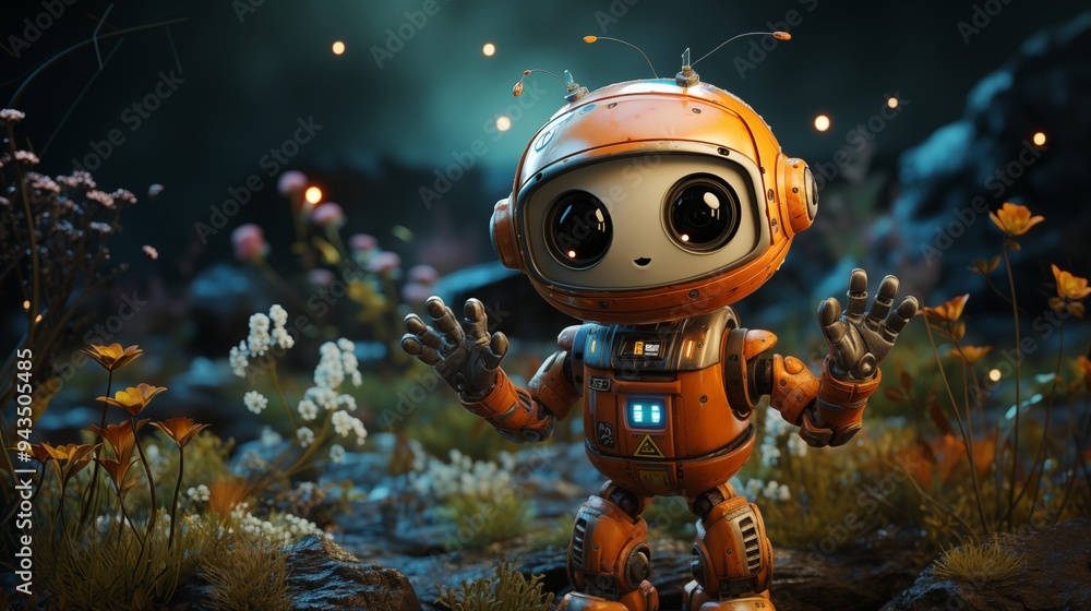 cute robot pointing at a space. cute robot pointing at a space.