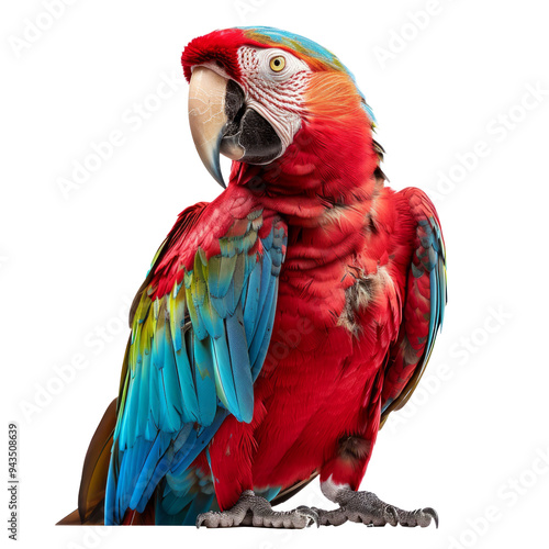 Macaw Ara chloropterus in front of a white background. Isolated on transparent background. PNG design element. photo