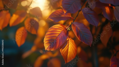 Autumn Leaves Glow in Warm Sunset Light