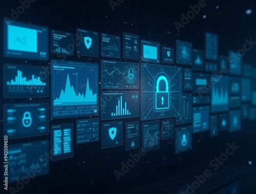 Cybersecurity Dashboard Interface: Advanced Digital Protection Monitoring System with Real-time Threat Analysis Visualization