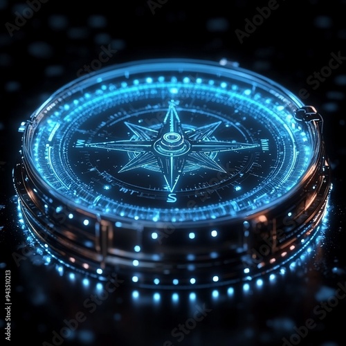 Wallpaper Mural Digital Compass: Navigating the Future: A futuristic digital compass with glowing blue lights. The intricate details and sleek design evoke a sense of innovation and direction.   Torontodigital.ca