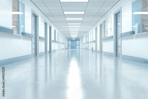 Wallpaper Mural Blurred background of a hospital interior with a white corridor and windows, no people. 
 Torontodigital.ca