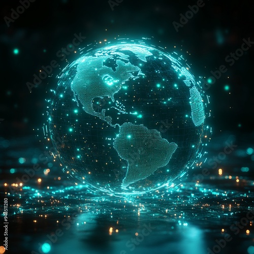 Glowing Earth: A neon blue Earth, radiating with interconnected nodes of light, symbolizes global connectivity and the future of technology.