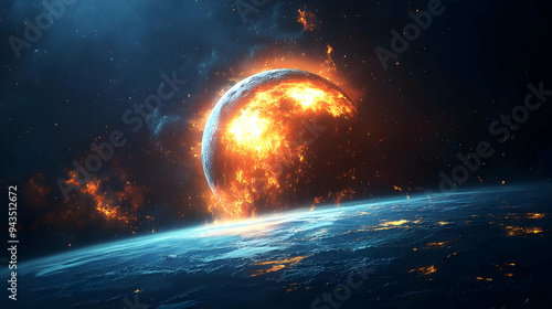 A burning planet with flame...