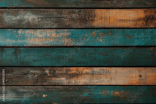 Dark blue, brown, and green wooden wall for design or backdrop use. 