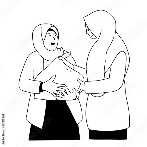 Muslim women giving alms