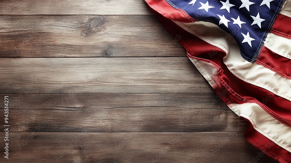 Obraz premium American Flag Draped on Wooden Background.