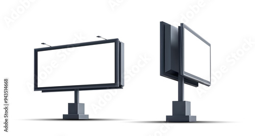 Vector Illustrations of Advertising Billboards. Outdoor street big billboard mockup with white empty screen. 