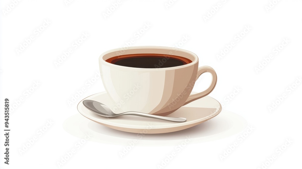 A coffee cup with a saucer and spoon, coffee element, flat design, minimalist style, isolated on white background A coffee cup with a saucer and spoon, coffee element, flat design, minimalist style, isolated on white background