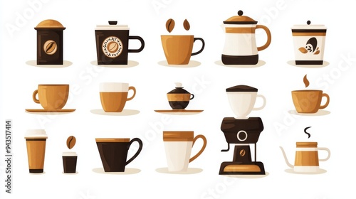 Wallpaper Mural A set of vintage coffee posters, decorative element, flat design, retro style, isolated on white background Torontodigital.ca