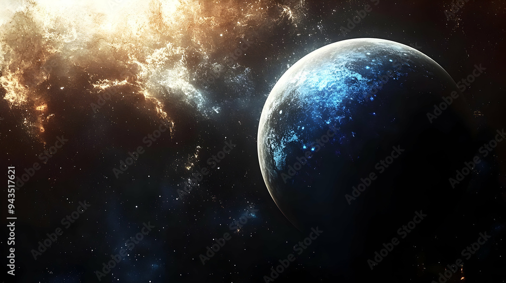 Obraz premium A celestial body in outer space, surrounded by stars and a nebula.