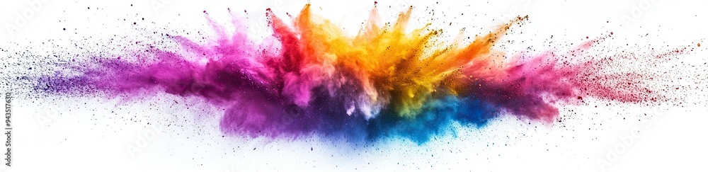 Fototapeta premium Colorful rainbow-colored powder explosion on a white background.