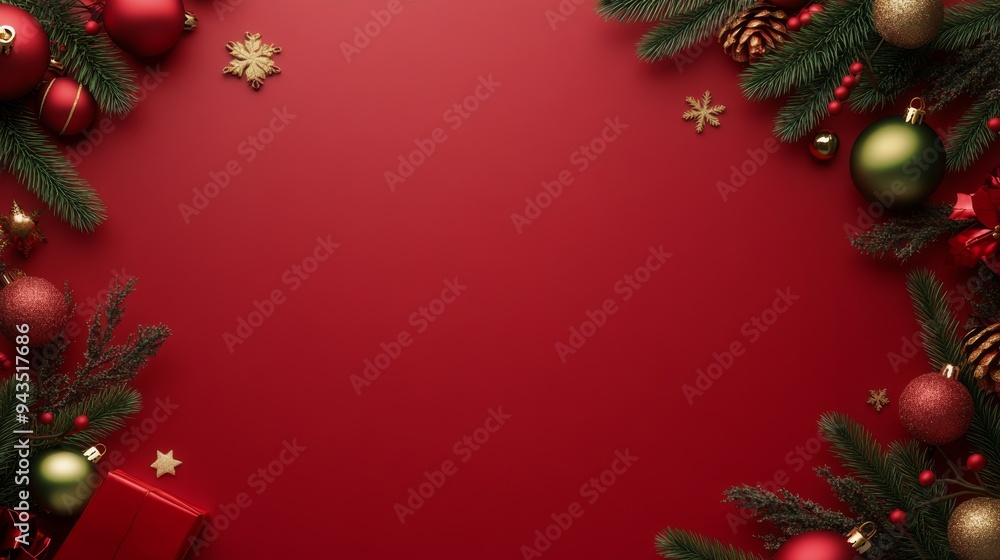 Festive 3D Christmas Render with Red Background and Empty Space for Text, Ideal for Holiday Marketing Designs Festive 3D Christmas Render with Red Background and Empty Space for Text, Ideal for Holiday Marketing Designs