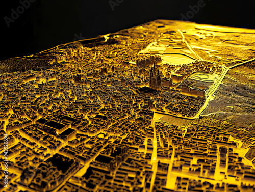 Technical aerial visual, 3D LiDAR GIS aerial map satellite scan model isolated, showing Foggia, Italy. Elevation, topography, render