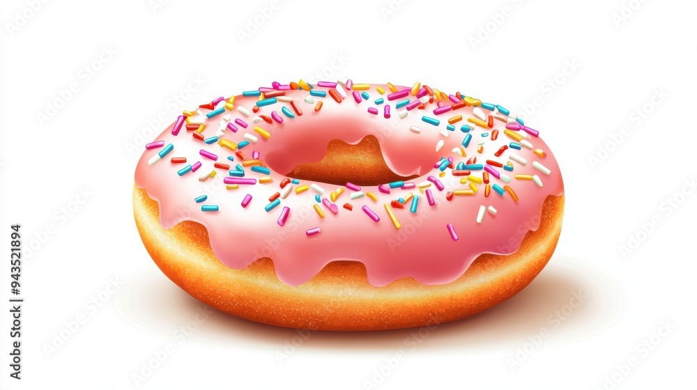 A glazed doughnut with sprinkles, dessert element, realistic style, vibrant colors, isolated on white background A glazed doughnut with sprinkles, dessert element, realistic style, vibrant colors, isolated on white background