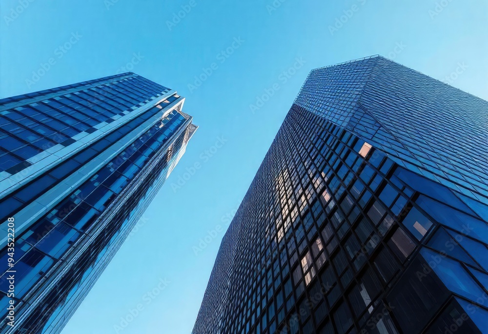 Looking Up modern high-rise office buildings with blue sky in the background, ai Looking Up modern high-rise office buildings with blue sky in the background, ai