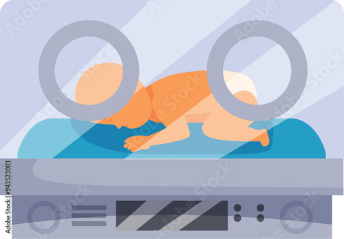 Newborn baby is sleeping peacefully in a modern hospital incubator, representing the care and technology available for premature or sick infants