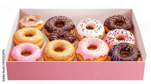 Wallpaper Mural A box of gourmet doughnuts, bakery element, realistic style, artisanal and elegant, isolated on white background Torontodigital.ca
