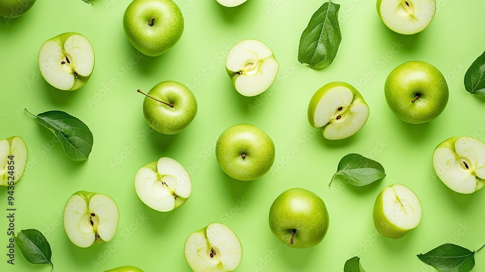 Abstract design with green apples isolated on a plain background, organic and healthy with space for copy. Abstract design with green apples isolated on a plain background, organic and healthy with space for copy.