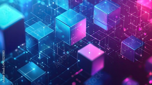 Abstract futuristic tech background with isometric 3D cubes, symbolizing innovation and business technology.