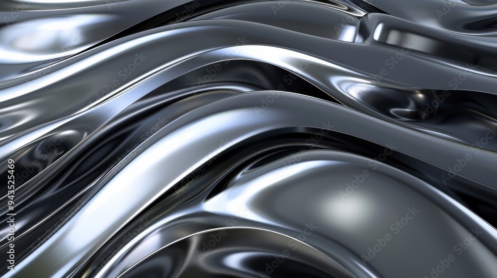 Geometric Sine Waves in Metallic Silver with 3D Effect Geometric Sine Waves in Metallic Silver with 3D Effect